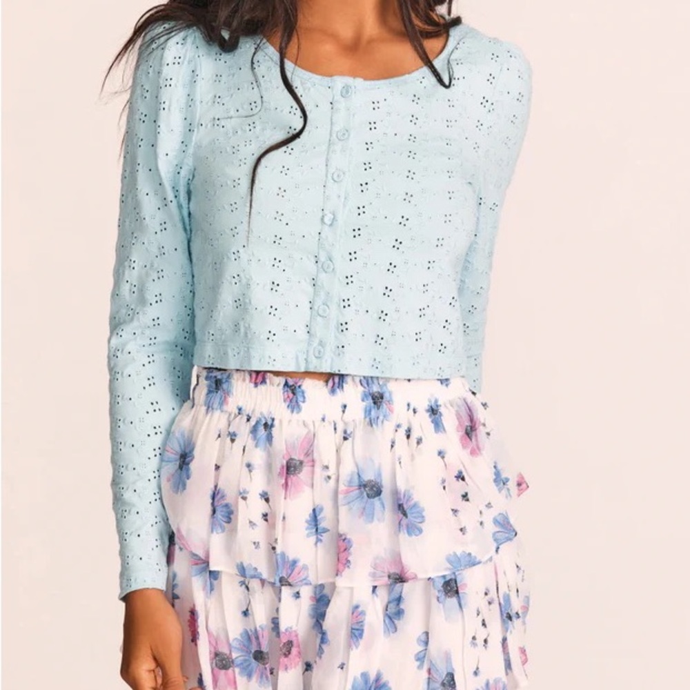 Love Shack Fancy cropped blue eyelet cardigan! Never been worn, tags attached!